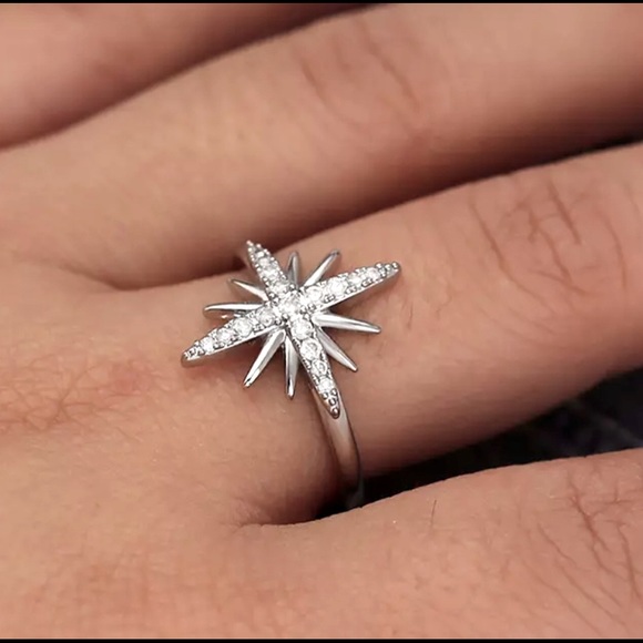 Jewelry - 925 Stamp Sliver adjustable diamond accent flower star Ring